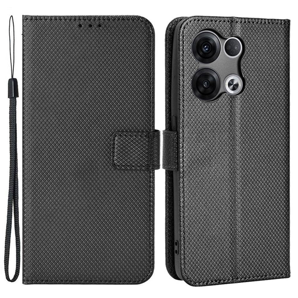 Anti-scratch Diamond Texture Case for Oppo Reno8 5G / Reno8 5G (Global Version), PU Leather Stand Cover Wallet Flip Phone Shell