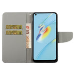 Pattern Printing Cross Texture Phone Case for Oppo A96 4G, PU Leather Wallet Stand Folio Flip Shell with Strap