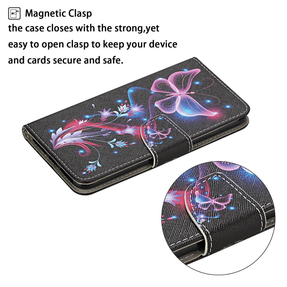 Pattern Printing Cross Texture Phone Case for Oppo A96 4G, PU Leather Wallet Stand Folio Flip Shell with Strap
