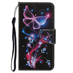 Pattern Printing Cross Texture Phone Case for Oppo A96 4G, PU Leather Wallet Stand Folio Flip Shell with Strap