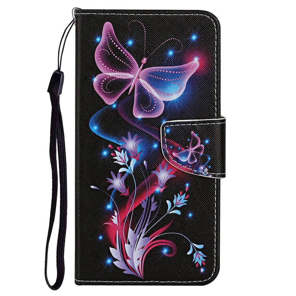 Pattern Printing Cross Texture Phone Case for Oppo A96 4G, PU Leather Wallet Stand Folio Flip Shell with Strap