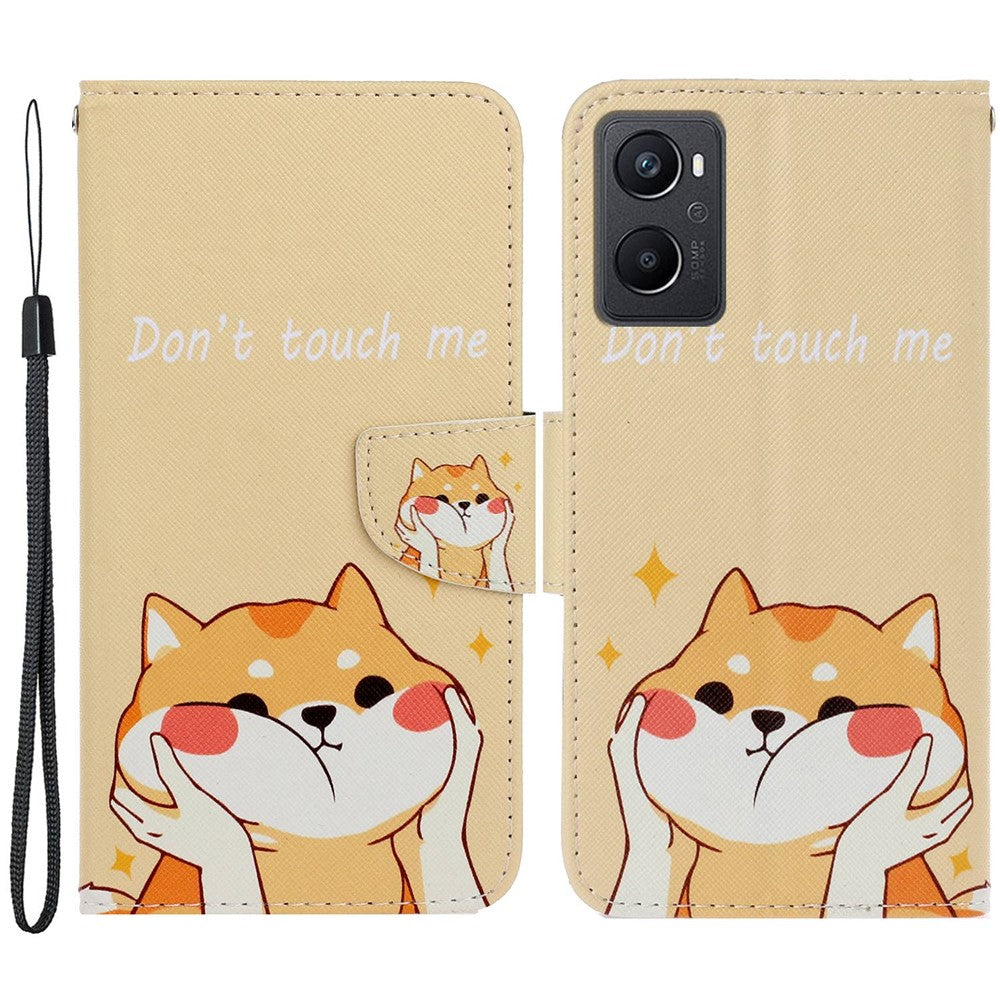 Pattern Printing Cross Texture Phone Case for Oppo A96 4G, PU Leather Wallet Stand Folio Flip Shell with Strap