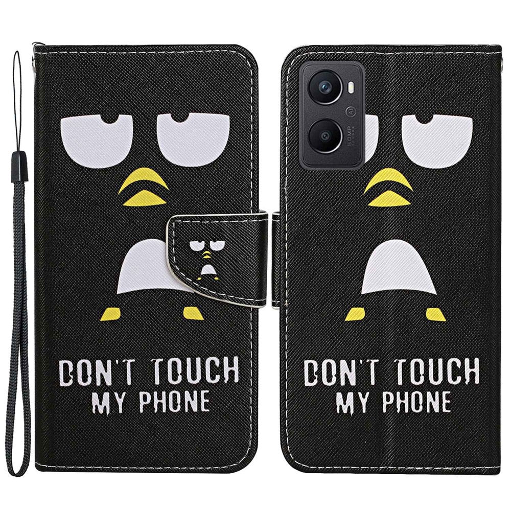 Pattern Printing Cross Texture Phone Case for Oppo A96 4G, PU Leather Wallet Stand Folio Flip Shell with Strap