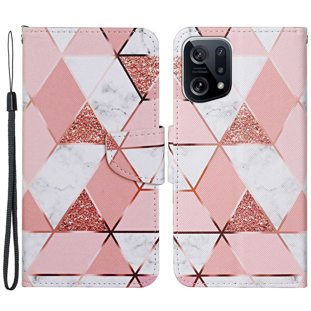 Cross Texture Pattern Printing Leather Case for Oppo Find X5, Stand Wallet Protective Phone Cover with Strap