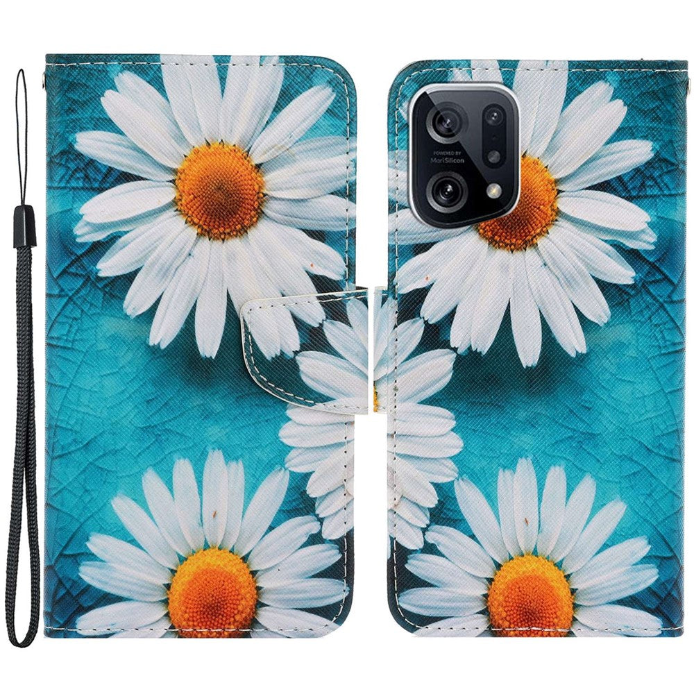 Cross Texture Pattern Printing Leather Case for Oppo Find X5, Stand Wallet Protective Phone Cover with Strap