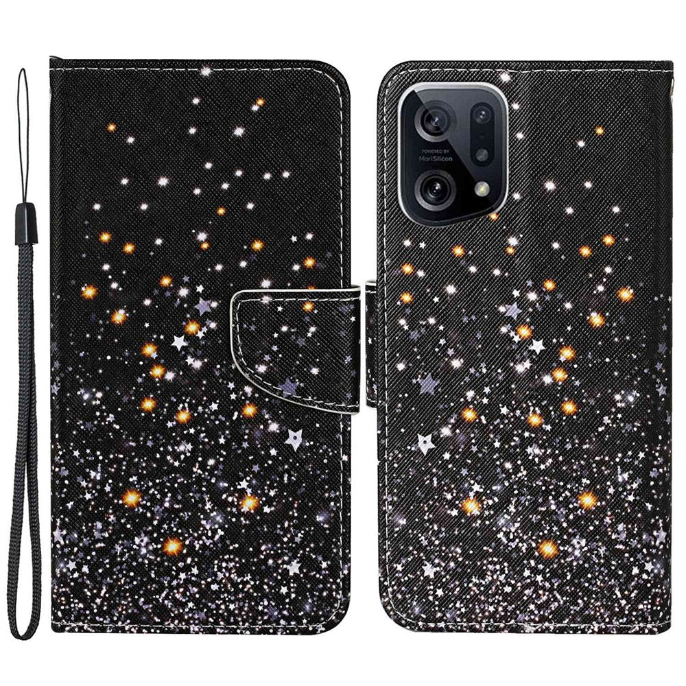 Cross Texture Pattern Printing Leather Case for Oppo Find X5, Stand Wallet Protective Phone Cover with Strap