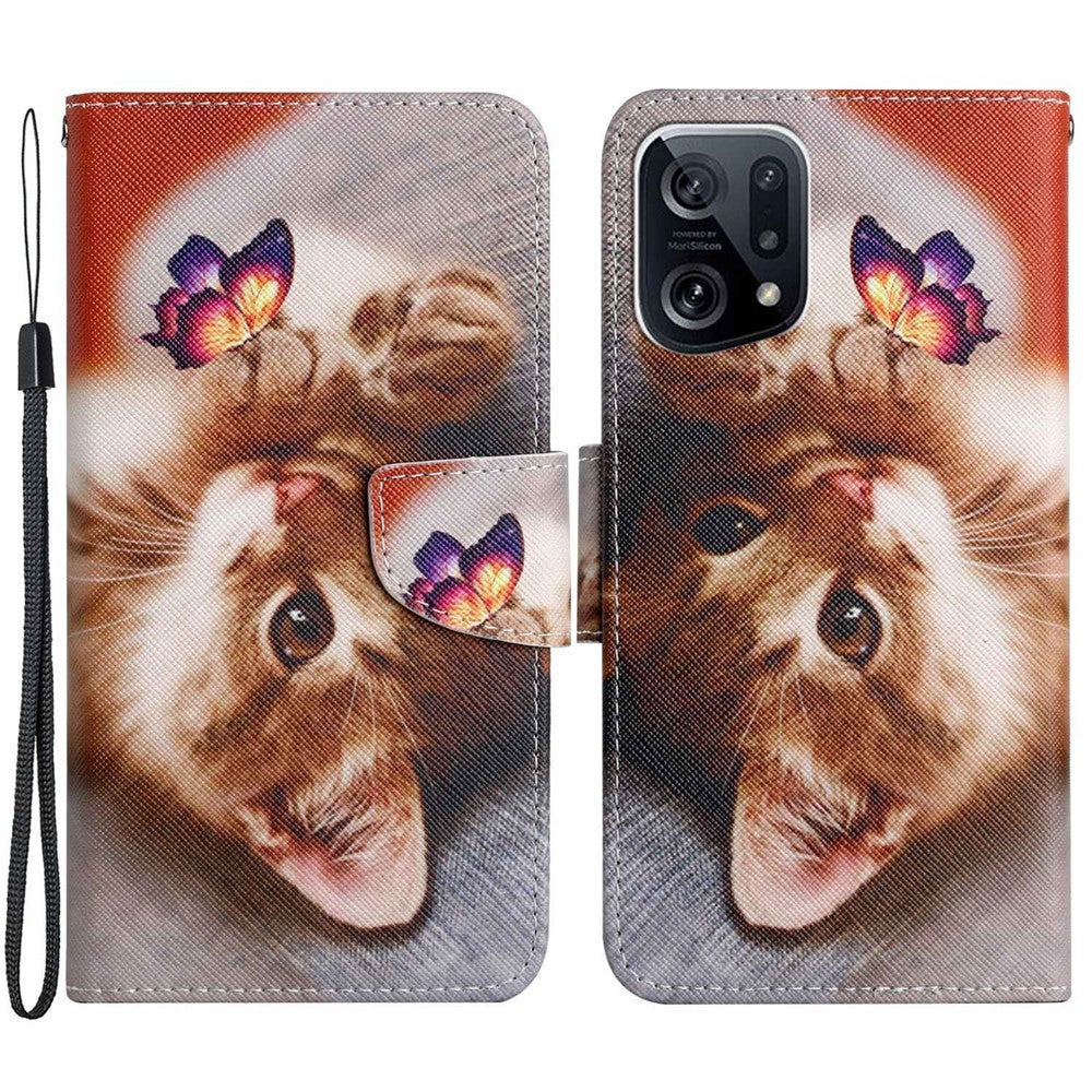 Cross Texture Pattern Printing Leather Case for Oppo Find X5, Stand Wallet Protective Phone Cover with Strap