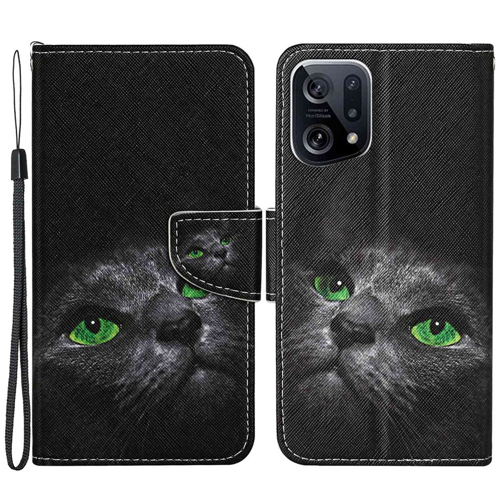Cross Texture Pattern Printing Leather Case for Oppo Find X5, Stand Wallet Protective Phone Cover with Strap