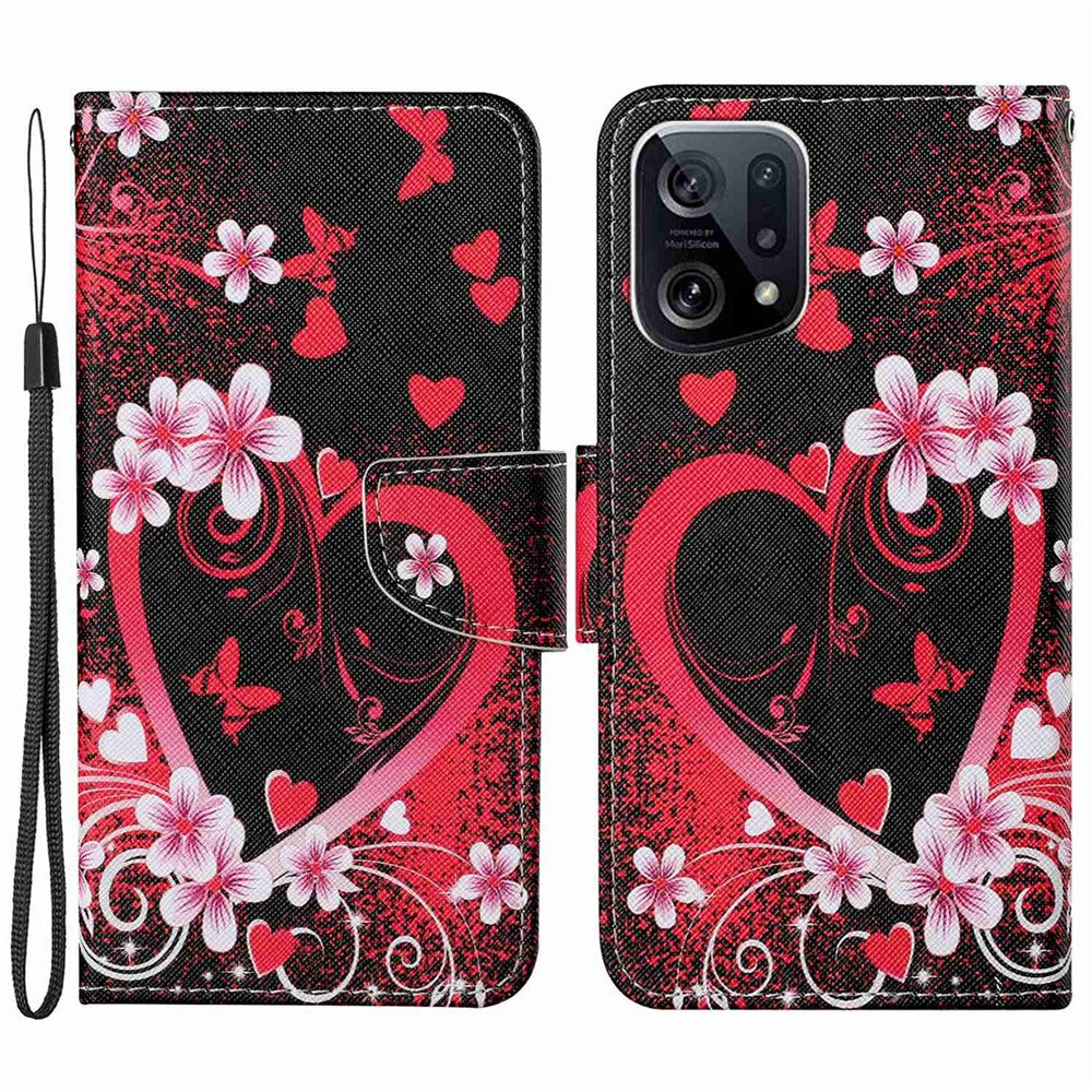 Cross Texture Pattern Printing Leather Case for Oppo Find X5, Stand Wallet Protective Phone Cover with Strap