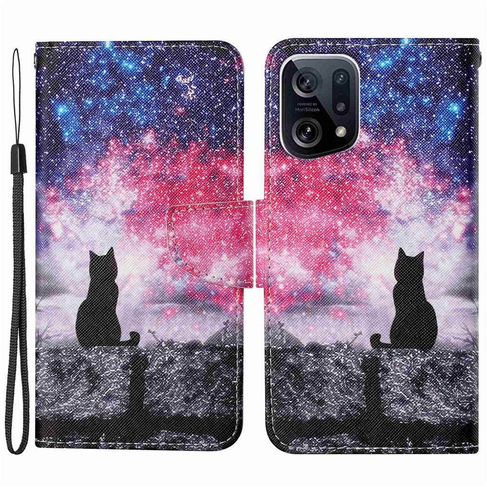 Cross Texture Pattern Printing Leather Case for Oppo Find X5, Stand Wallet Protective Phone Cover with Strap