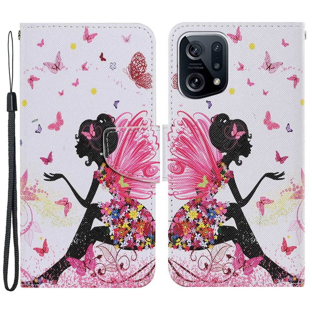 Cross Texture Pattern Printing Leather Case for Oppo Find X5, Stand Wallet Protective Phone Cover with Strap