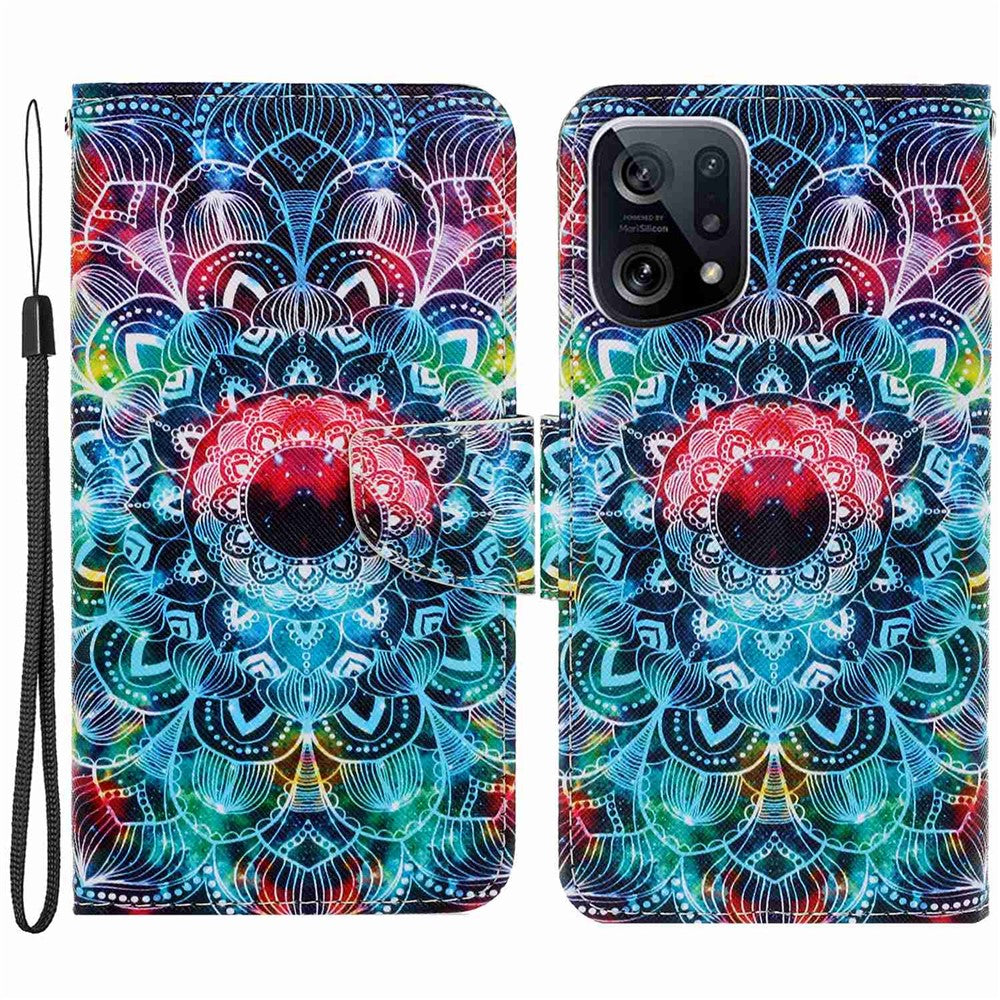 Cross Texture Pattern Printing Leather Case for Oppo Find X5, Stand Wallet Protective Phone Cover with Strap