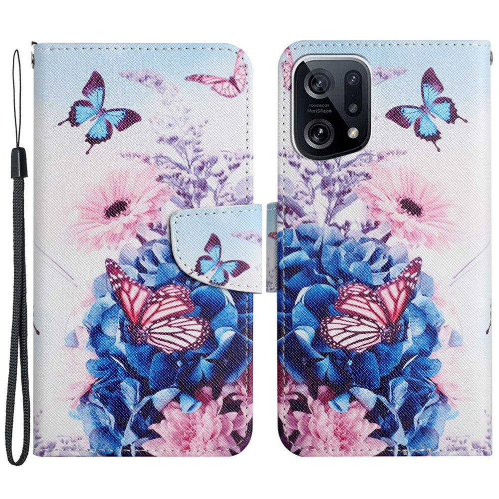 Cross Texture Pattern Printing Leather Case for Oppo Find X5, Stand Wallet Protective Phone Cover with Strap