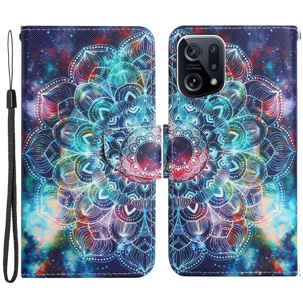 Cross Texture Pattern Printing Leather Case for Oppo Find X5, Stand Wallet Protective Phone Cover with Strap