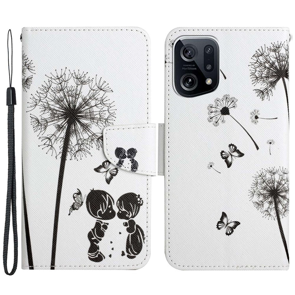 Cross Texture Pattern Printing Leather Case for Oppo Find X5, Stand Wallet Protective Phone Cover with Strap