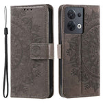 For Oppo Reno8 5G (Global Version) / Reno8 5G Shockproof Phone Wallet Case Imprinted Mandala Flower Pattern PU Leather Wrist Strap Stand Feature Flip Cover