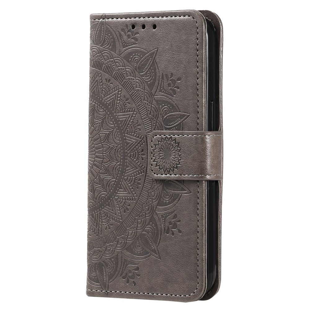 For Oppo Reno8 5G (Global Version) / Reno8 5G Shockproof Phone Wallet Case Imprinted Mandala Flower Pattern PU Leather Wrist Strap Stand Feature Flip Cover