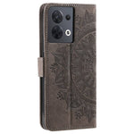 For Oppo Reno8 5G (Global Version) / Reno8 5G Shockproof Phone Wallet Case Imprinted Mandala Flower Pattern PU Leather Wrist Strap Stand Feature Flip Cover