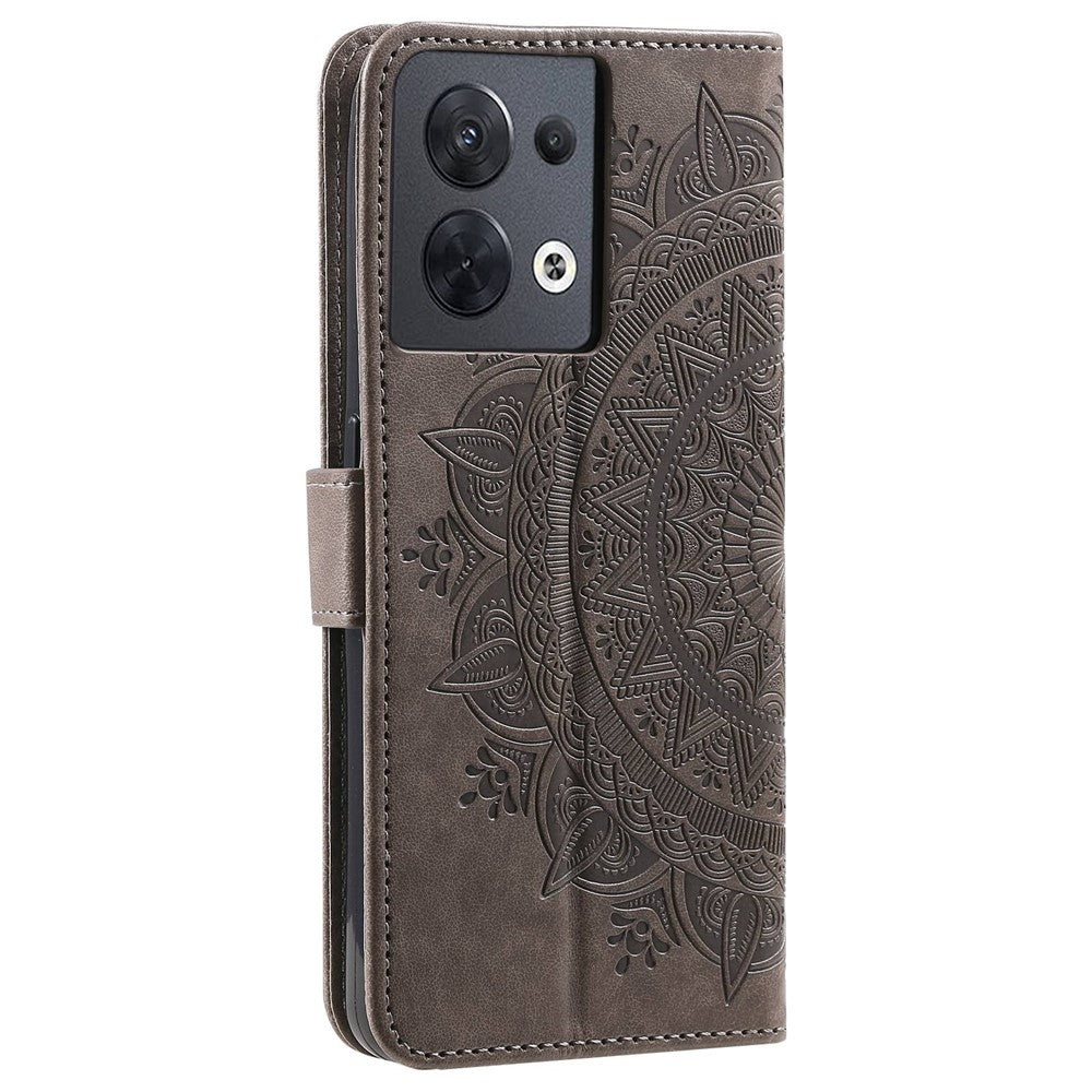 For Oppo Reno8 5G (Global Version) / Reno8 5G Shockproof Phone Wallet Case Imprinted Mandala Flower Pattern PU Leather Wrist Strap Stand Feature Flip Cover