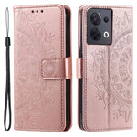 For Oppo Reno8 5G (Global Version) / Reno8 5G Shockproof Phone Wallet Case Imprinted Mandala Flower Pattern PU Leather Wrist Strap Stand Feature Flip Cover