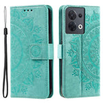 For Oppo Reno8 5G (Global Version) / Reno8 5G Shockproof Phone Wallet Case Imprinted Mandala Flower Pattern PU Leather Wrist Strap Stand Feature Flip Cover