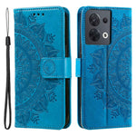 For Oppo Reno8 5G (Global Version) / Reno8 5G Shockproof Phone Wallet Case Imprinted Mandala Flower Pattern PU Leather Wrist Strap Stand Feature Flip Cover