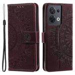 For Oppo Reno8 5G (Global Version) / Reno8 5G Shockproof Phone Wallet Case Imprinted Mandala Flower Pattern PU Leather Wrist Strap Stand Feature Flip Cover