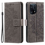 For Oppo Find X5 5G Folio Stand Cover Mandala Flower Pattern Imprinted PU Leather Wallet Shockproof Flip Case with TPU Inner Wrist Strap