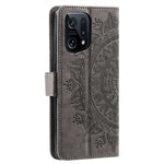 For Oppo Find X5 5G Folio Stand Cover Mandala Flower Pattern Imprinted PU Leather Wallet Shockproof Flip Case with TPU Inner Wrist Strap