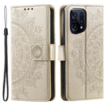For Oppo Find X5 5G Folio Stand Cover Mandala Flower Pattern Imprinted PU Leather Wallet Shockproof Flip Case with TPU Inner Wrist Strap