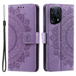 For Oppo Find X5 5G Folio Stand Cover Mandala Flower Pattern Imprinted PU Leather Wallet Shockproof Flip Case with TPU Inner Wrist Strap