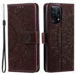 For Oppo Find X5 5G Folio Stand Cover Mandala Flower Pattern Imprinted PU Leather Wallet Shockproof Flip Case with TPU Inner Wrist Strap