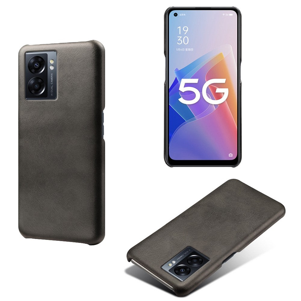 Oppo A57 (2022) 5G / A77 5G Halkfritt grepp Stötsäkert mobilskal Kalvstrukturerat PU-läderbeläggning Reptåligt hårt PC-skyddsfodral
