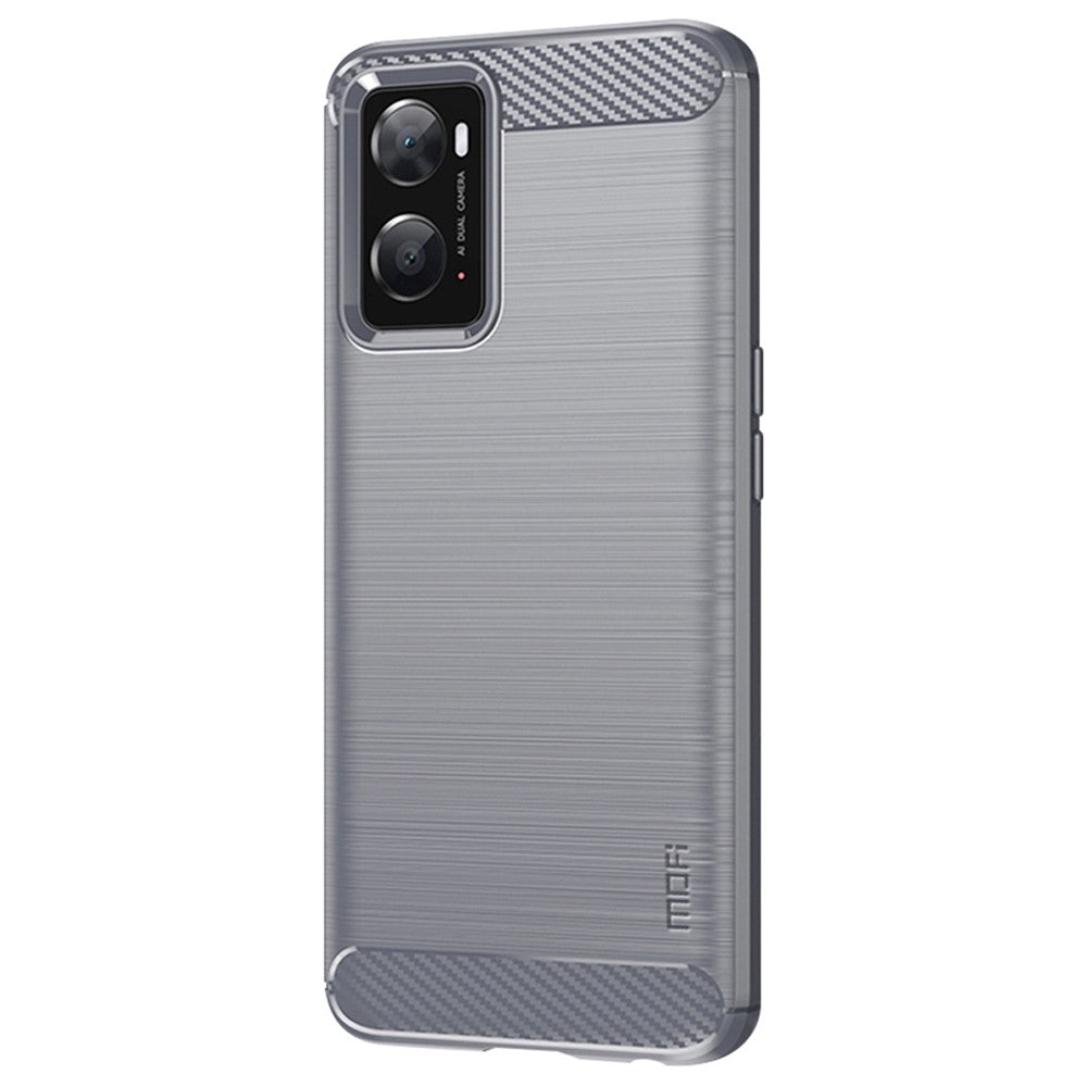 MOFI för Oppo A57 4G / A57s 4G / A57 (2022) 5G / A77 5G / K10 5G / Realme V23 4G / Narzo 50 5G / Q5i Ultratunt kolfiberstruktur mjukt TPU bakstycke borstad yta oljebeständigt mobilskal