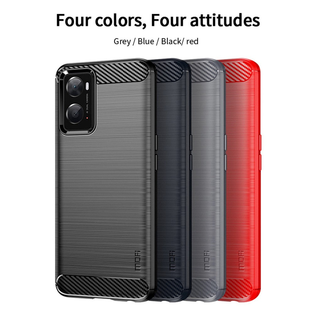 MOFI för Oppo A57 4G / A57s 4G / A57 (2022) 5G / A77 5G / K10 5G / Realme V23 4G / Narzo 50 5G / Q5i Ultratunt kolfiberstruktur mjukt TPU bakstycke borstad yta oljebeständigt mobilskal