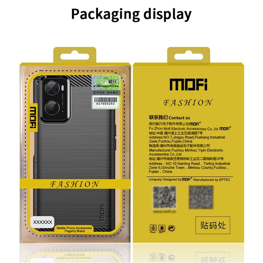 MOFI för Oppo A57 4G / A57s 4G / A57 (2022) 5G / A77 5G / K10 5G / Realme V23 4G / Narzo 50 5G / Q5i Ultratunt kolfiberstruktur mjukt TPU bakstycke borstad yta oljebeständigt mobilskal