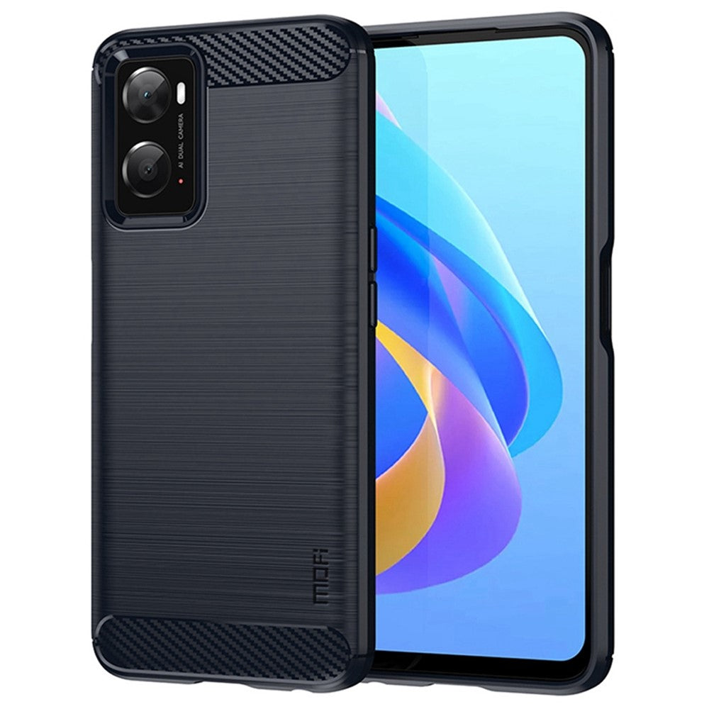 MOFI för Oppo A57 4G / A57s 4G / A57 (2022) 5G / A77 5G / K10 5G / Realme V23 4G / Narzo 50 5G / Q5i Ultratunt kolfiberstruktur mjukt TPU bakstycke borstad yta oljebeständigt mobilskal