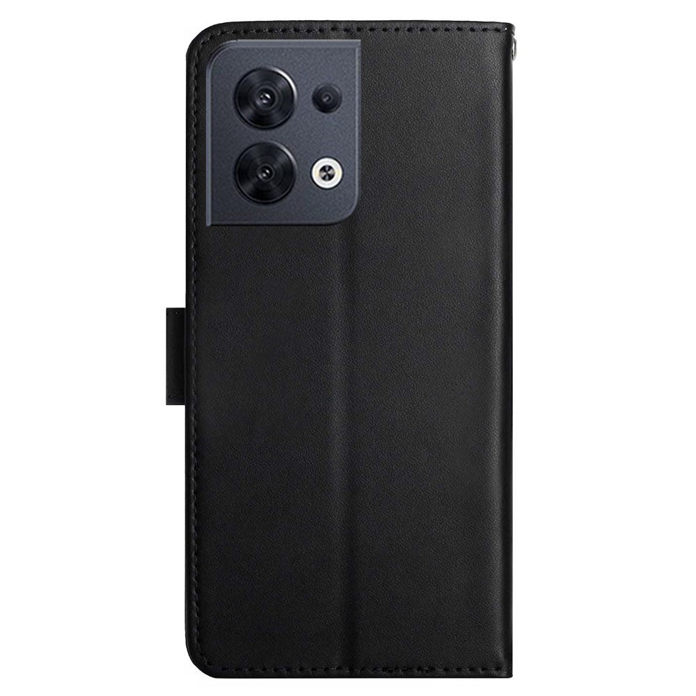 HT02 Nappa Tekstur Telefoncover til Oppo Reno8 5G (Global Version), Ægte Læder Pung Stativ Fuld Beskyttelsescover