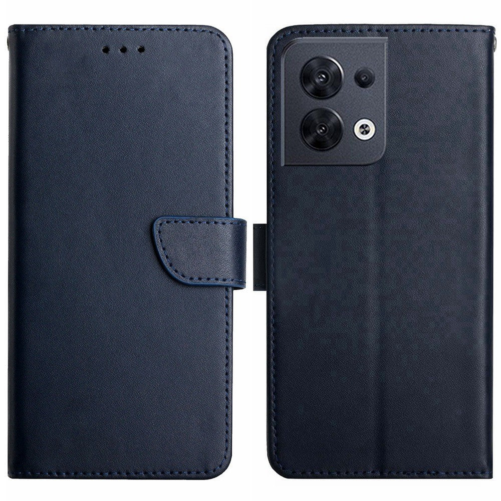HT02 Nappa Tekstur Telefoncover til Oppo Reno8 5G (Global Version), Ægte Læder Pung Stativ Fuld Beskyttelsescover