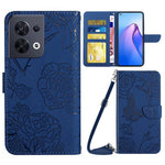 Oppo Reno8 5G (Global Version) PU Läderfodral med Fjärilsblommor, Stativ, Plånbok, Skin-touch mobilfodral med Axelrem