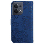 Oppo Reno8 5G (Global Version) PU Läderfodral med Fjärilsblommor, Stativ, Plånbok, Skin-touch mobilfodral med Axelrem