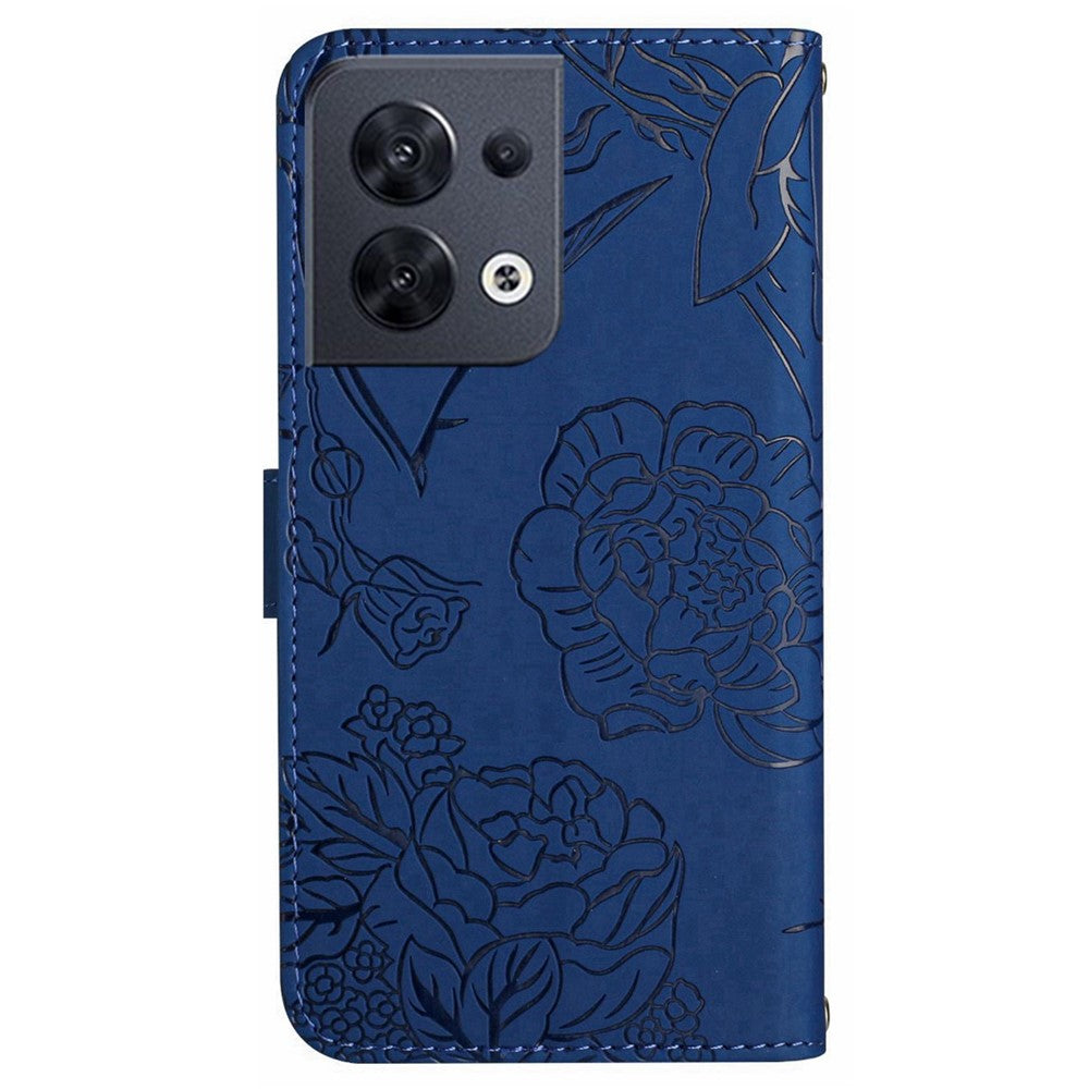 Oppo Reno8 5G (Global Version) PU Läderfodral med Fjärilsblommor, Stativ, Plånbok, Skin-touch mobilfodral med Axelrem