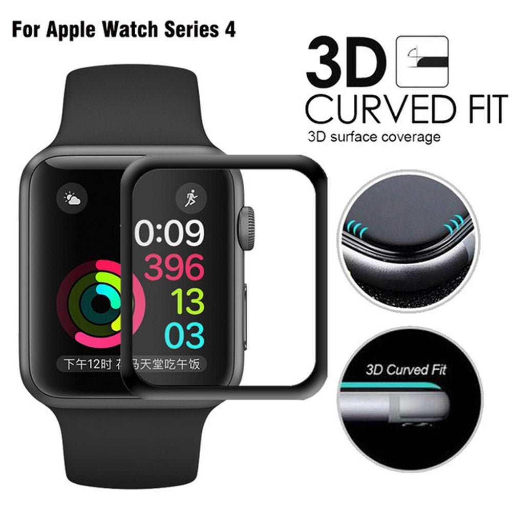 3D Fuld Dækning 9H Ridsefast Hærdet Glas Skærmbeskytter til Apple Watch Series 4 44mm