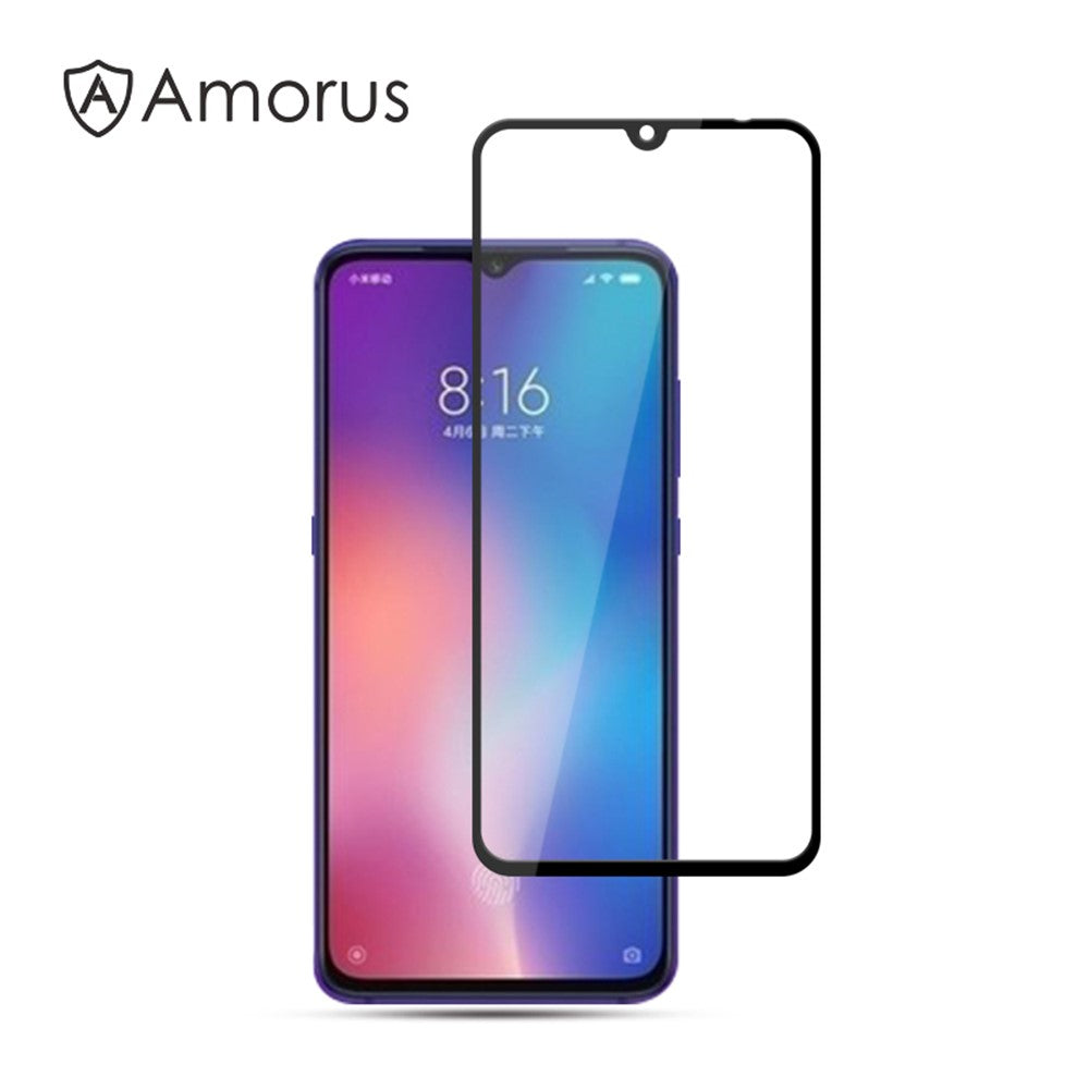 AMORUS Full Glue Silk Printing Tempered Glass Full Screen Protector for Xiaomi Mi 9 / Mi CC9 / Mi 9 Lite