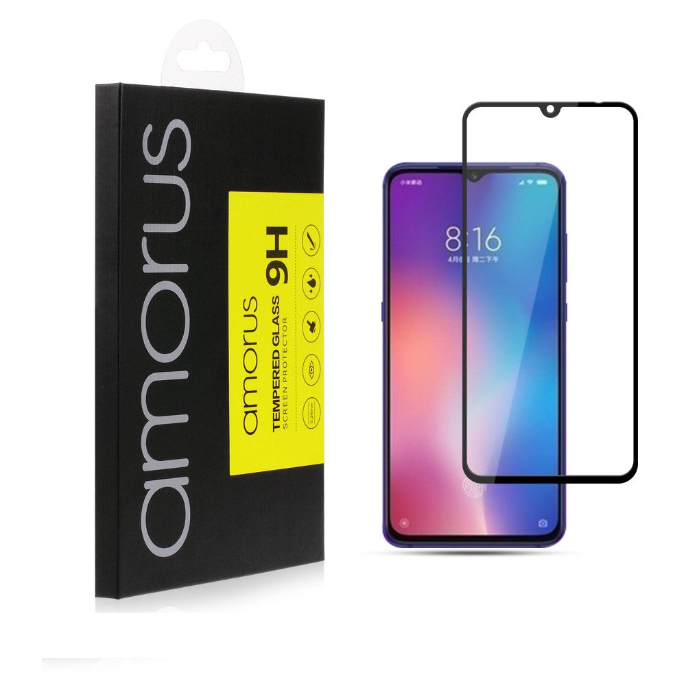 AMORUS Full Glue Silk Printing Tempered Glass Full Screen Protector for Xiaomi Mi 9 / Mi CC9 / Mi 9 Lite