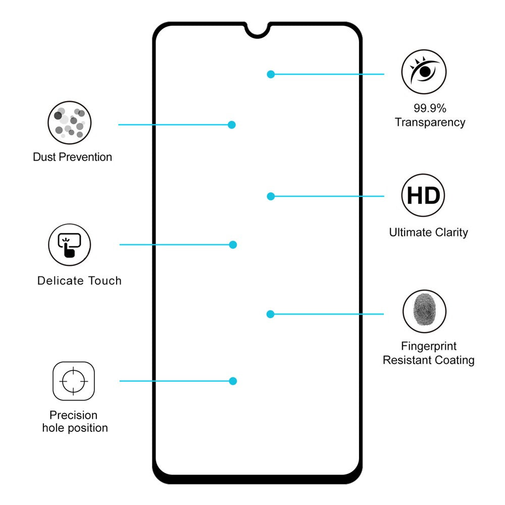 HAT PRINCE 0,26 mm 9H 2.5D hærdet glas med fuld limbeskyttelse og fuld dækning til Samsung Galaxy A70