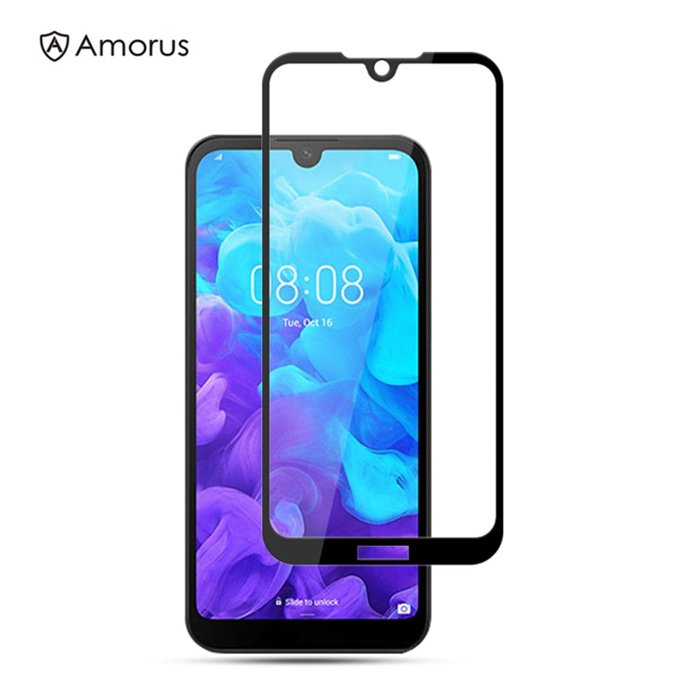 AMORUS Full Glue Silk Printing Härdat Glas Helskärmsskydd för Huawei Y5 (2019) / Honor 8S