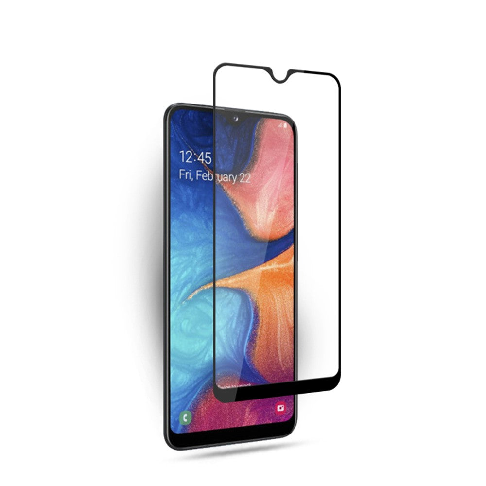 MOCOLO Double Defense Skærmbeskyttelse i hærdet glas til Samsung Galaxy A20e, silketryk, fuld dækning, fuld klæbning, 9H hårdhed, HD-film