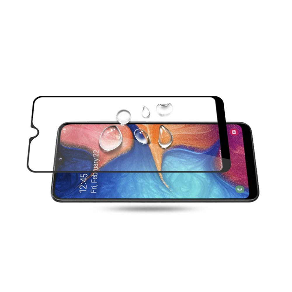 MOCOLO Double Defense Skærmbeskyttelse i hærdet glas til Samsung Galaxy A20e, silketryk, fuld dækning, fuld klæbning, 9H hårdhed, HD-film