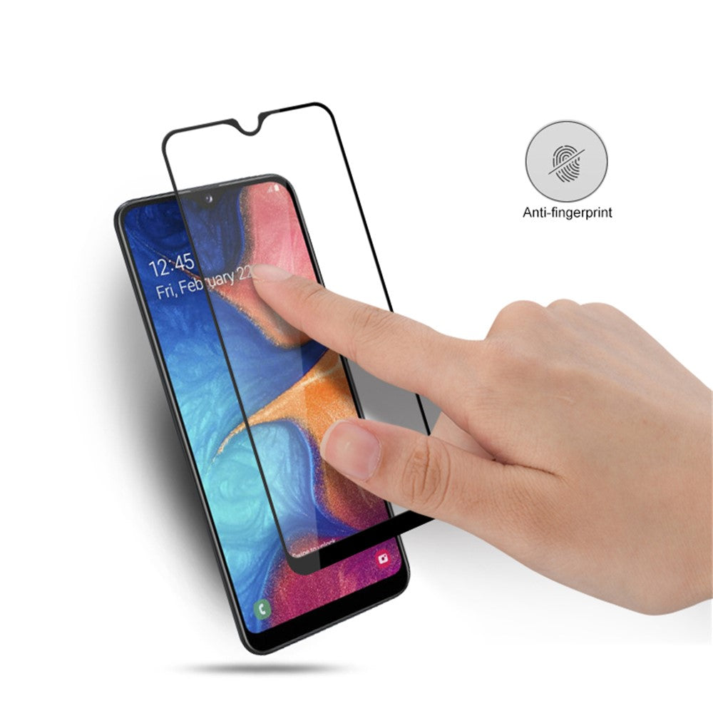 MOCOLO Double Defense Skærmbeskyttelse i hærdet glas til Samsung Galaxy A20e, silketryk, fuld dækning, fuld klæbning, 9H hårdhed, HD-film